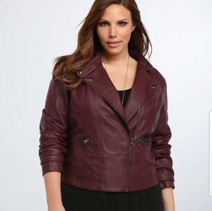 NWT Torrid Merlot Faux Leather Moto Jacket, sz 0